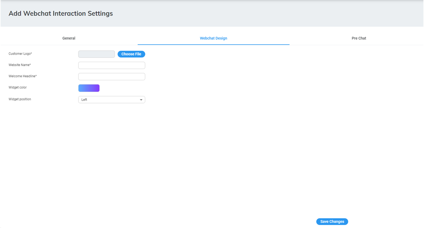 Adding a Webchat Interaction Settings