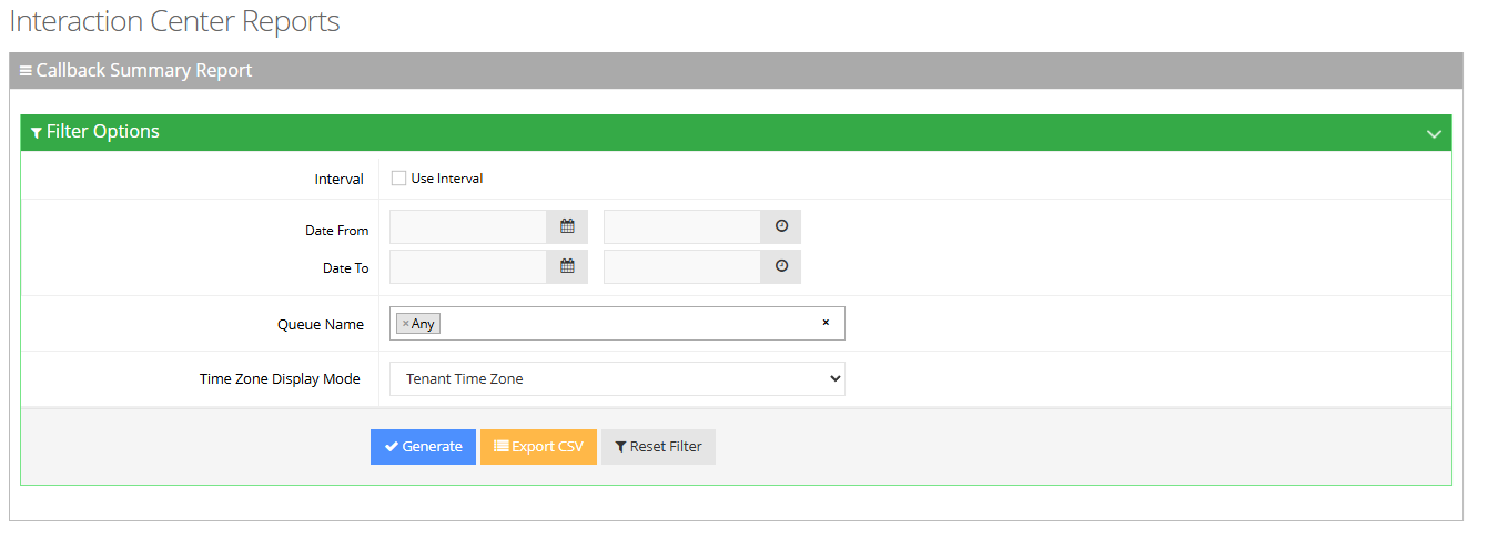 Callback Summary Report