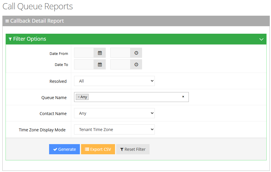 Callback Detail Report