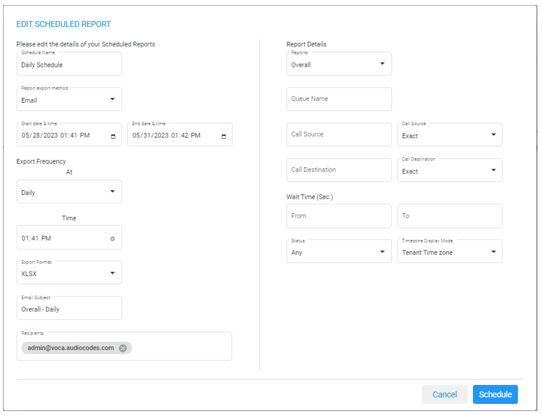 Editing a Report Scheduler