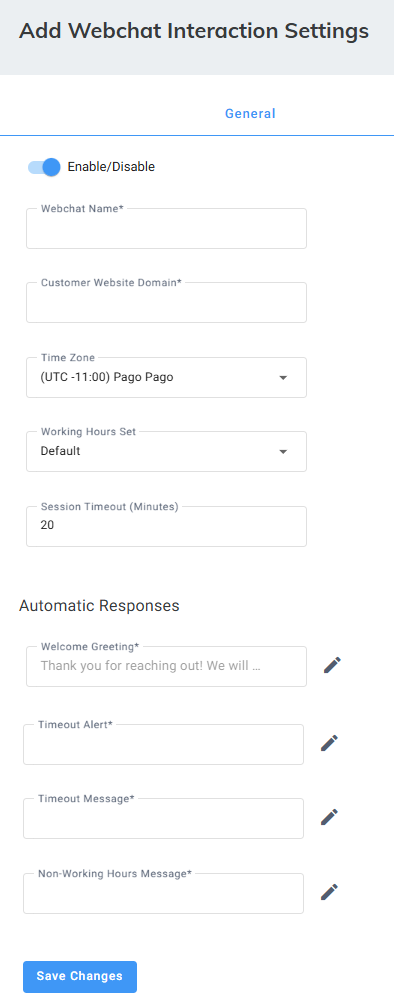 Adding Webchat Interaction Settings