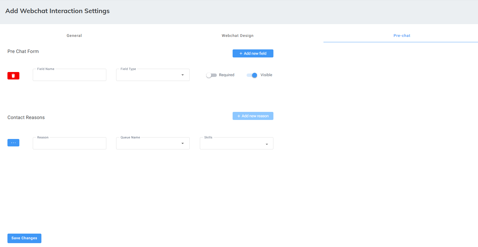 Adding Webchat Interaction Settings