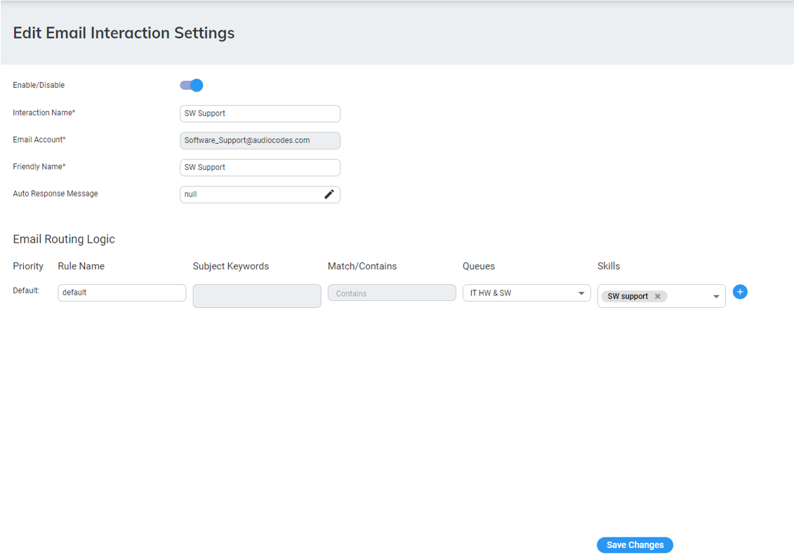 Editing Email Interaction Settings