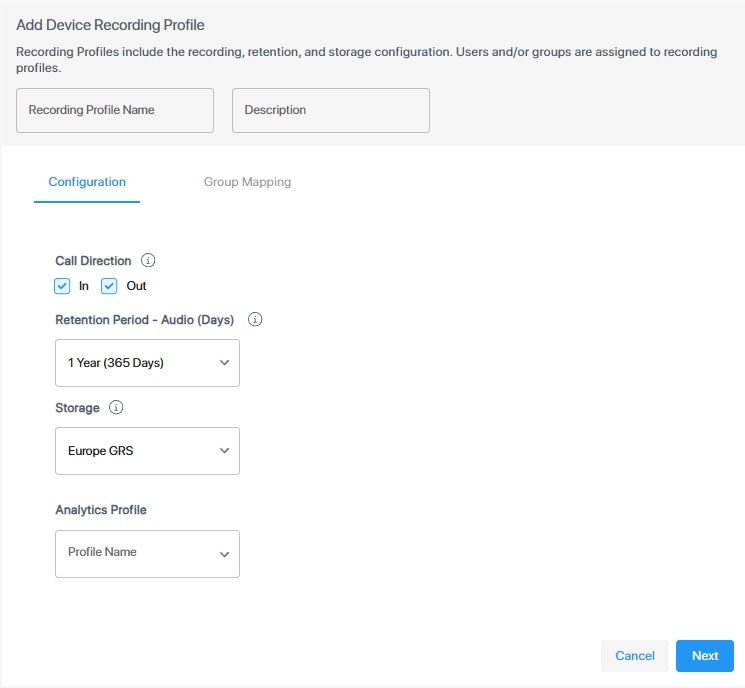 Add a Device Recording Profile