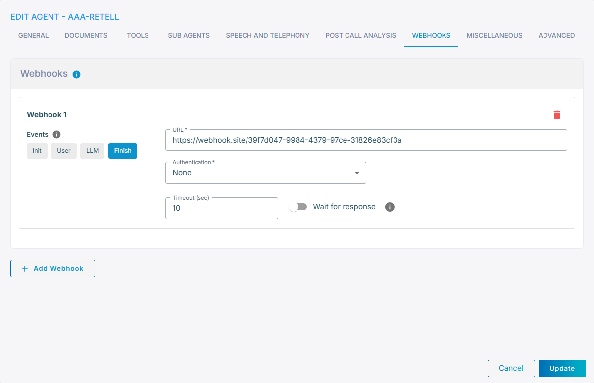 Webhooks configuration