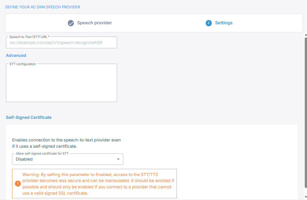 The AC DNN speech provider fields