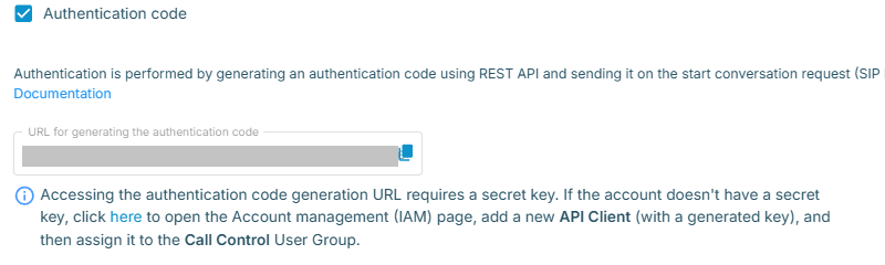 The Authentication code option
