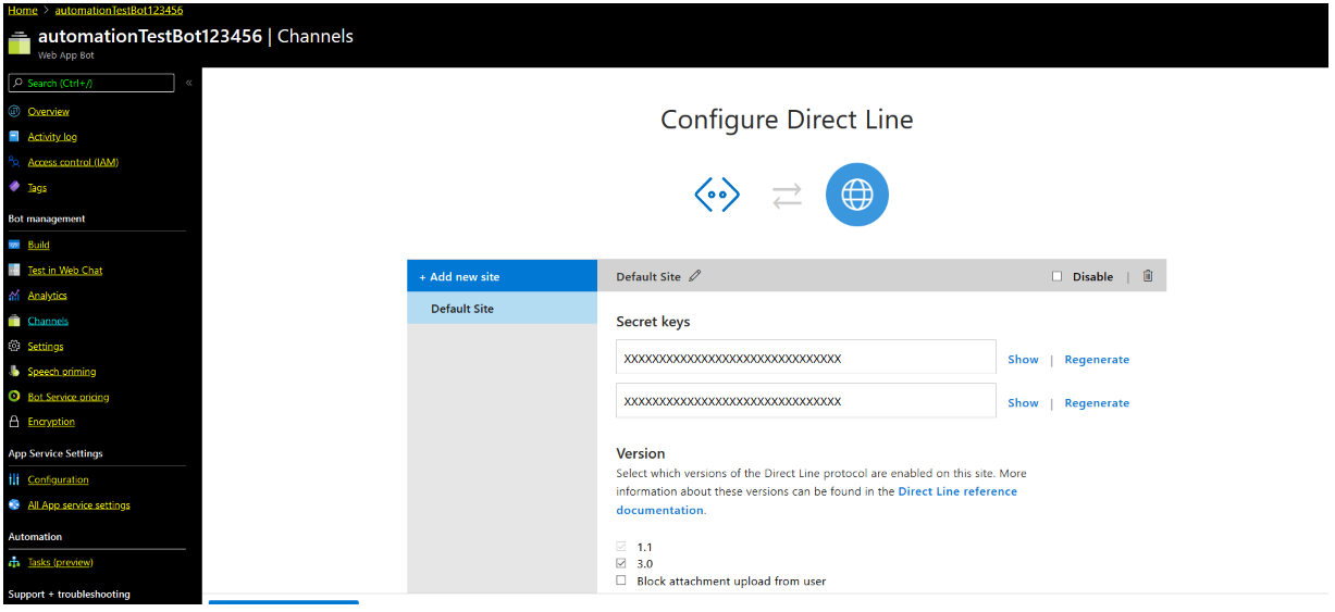 The Direct Line channel configuration