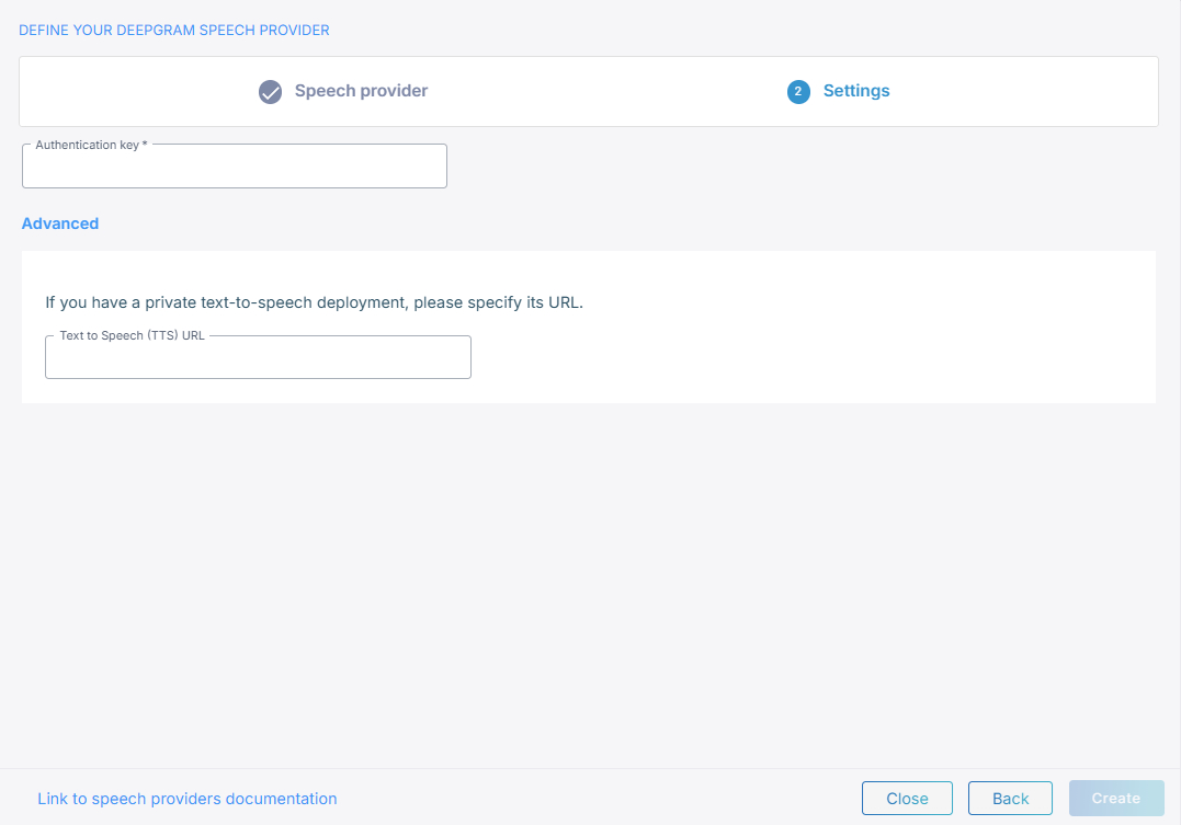 The Deepgram speech provider fields