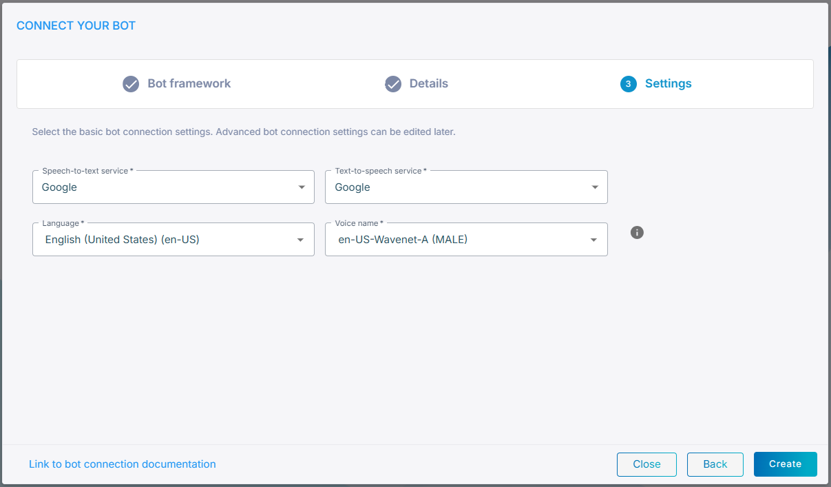 The Connect your Bot dialog