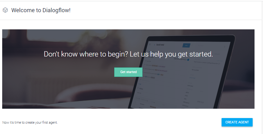 The Dialogflow welcome page