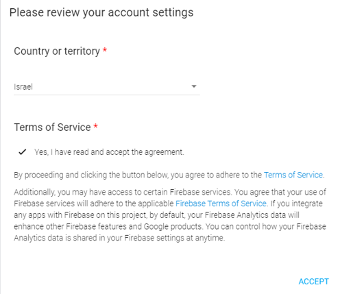 The Dialogflow account settings