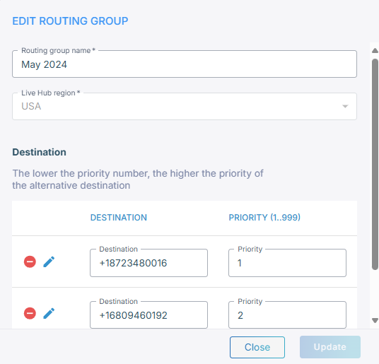 Editing a routing group