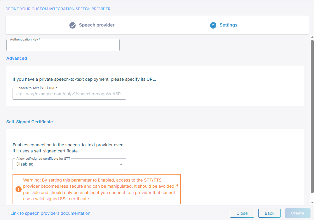 The custom integration URL fields