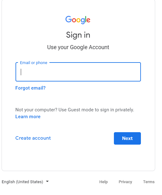 The Google sign-in page