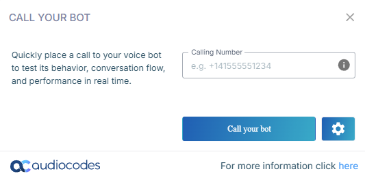 The test call dialog
