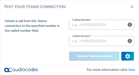 The test call dialog