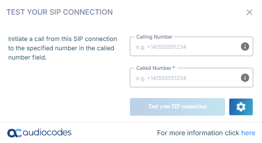 The test call dialog