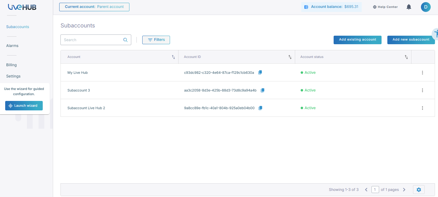 The Subaccounts screen