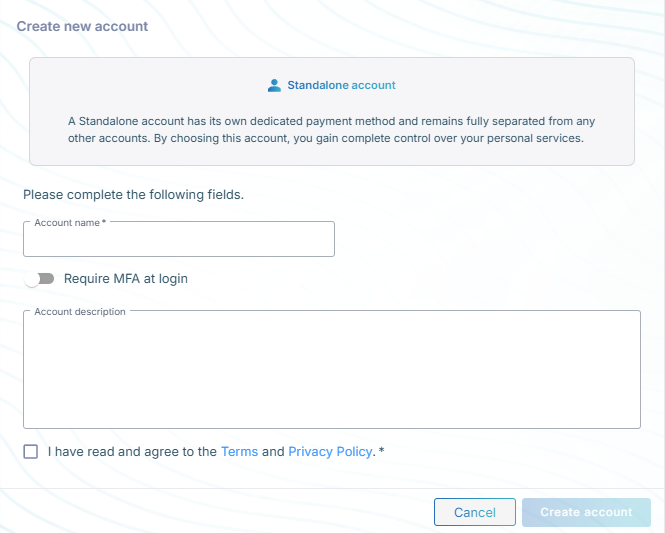 Creating a standalone account