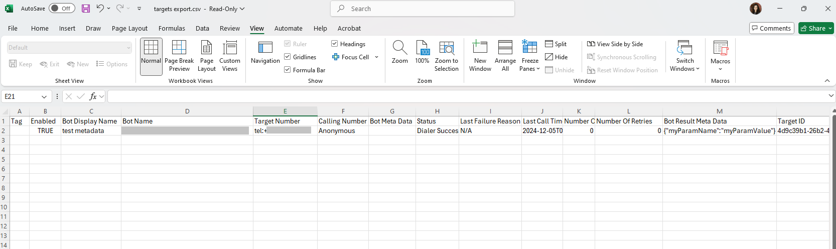 An exported target file