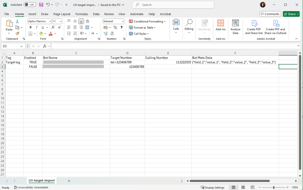A target import file