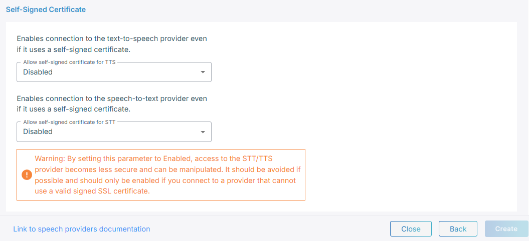 The self-signed certificate settings