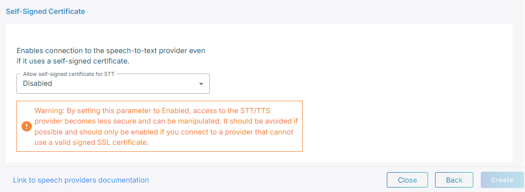 The self-signed certificate settings
