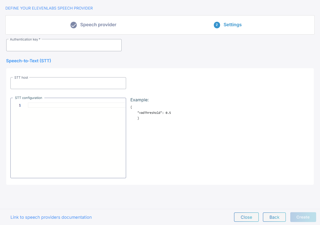 The ElevenLabs speech provider fields