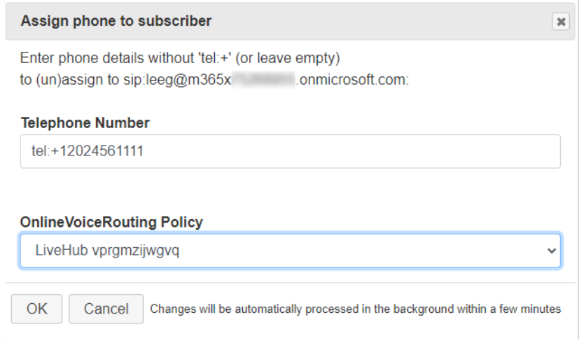 The Assign phone to subscriber dialog