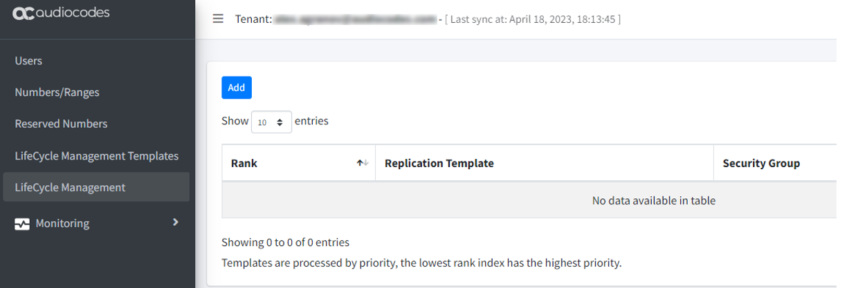 The Lifecycle Management Templates screen