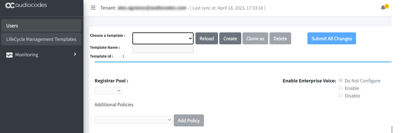The Lifecycle Management Templates screen