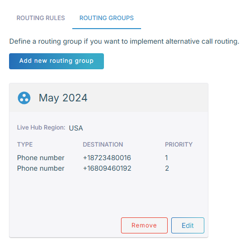 The routing groups list