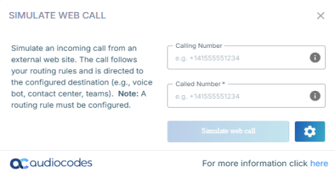 The test call dialog