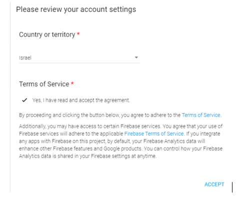 The Dialogflow account settings