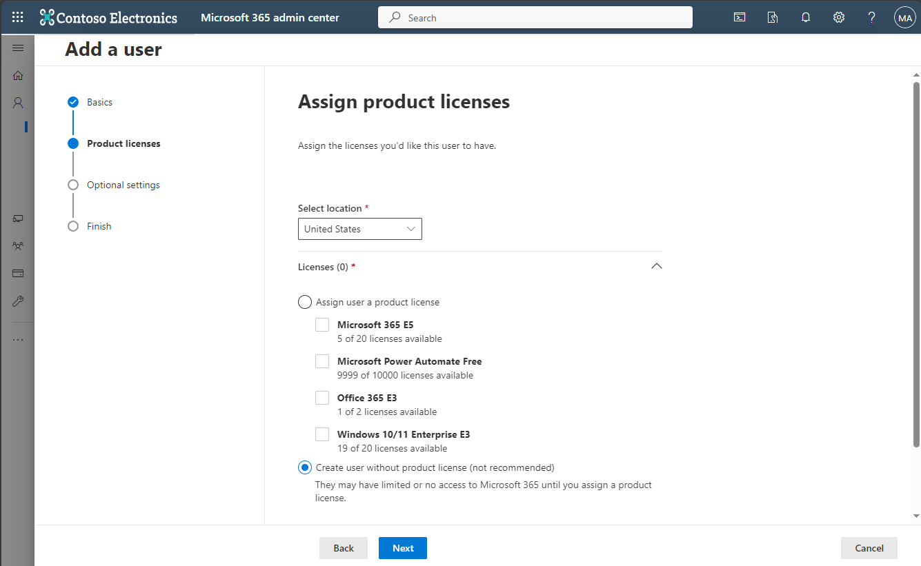 The Product licenses pane