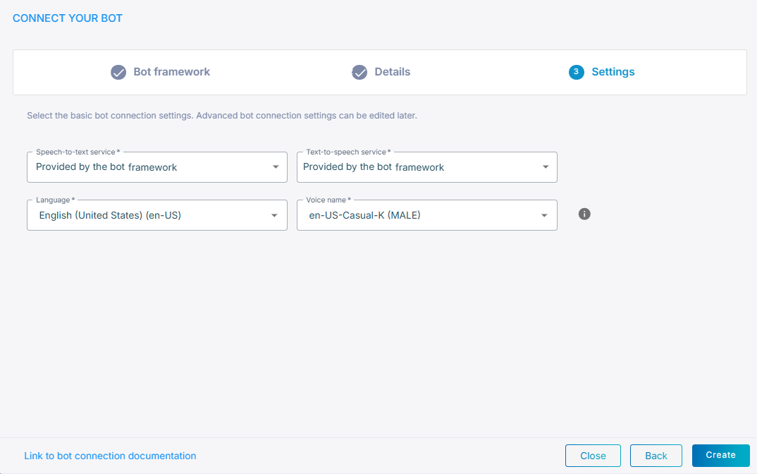 The bot connection settings