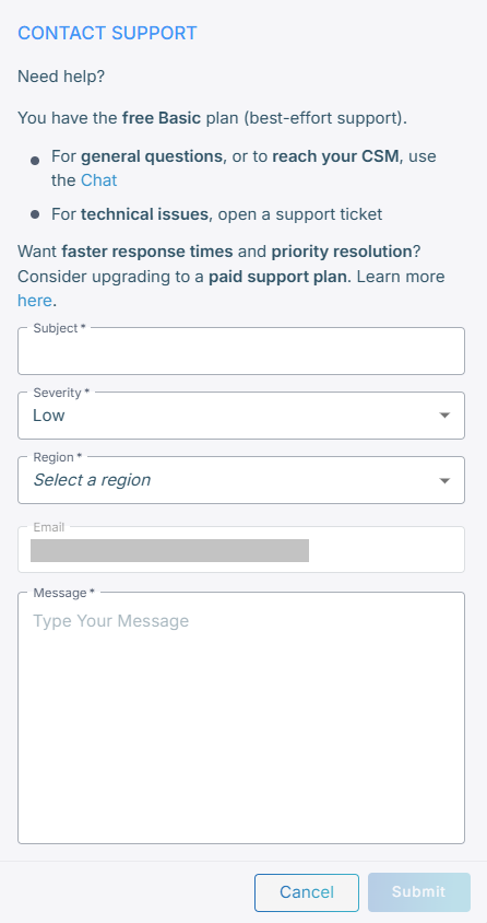 The Contact support form