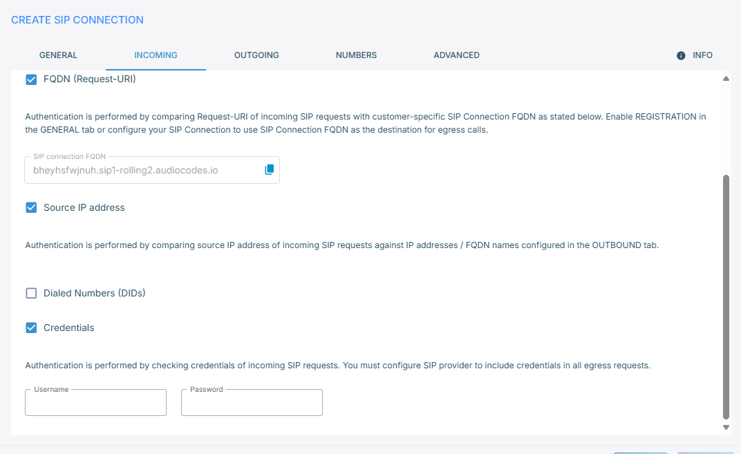 The Credentials option