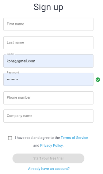 The sign-up prompt