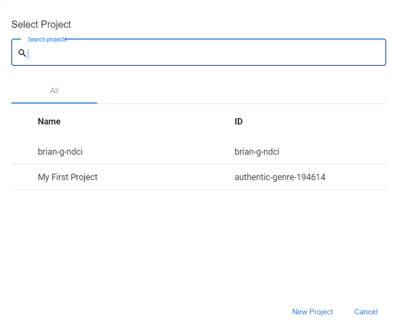 Selecting a Google Cloud project