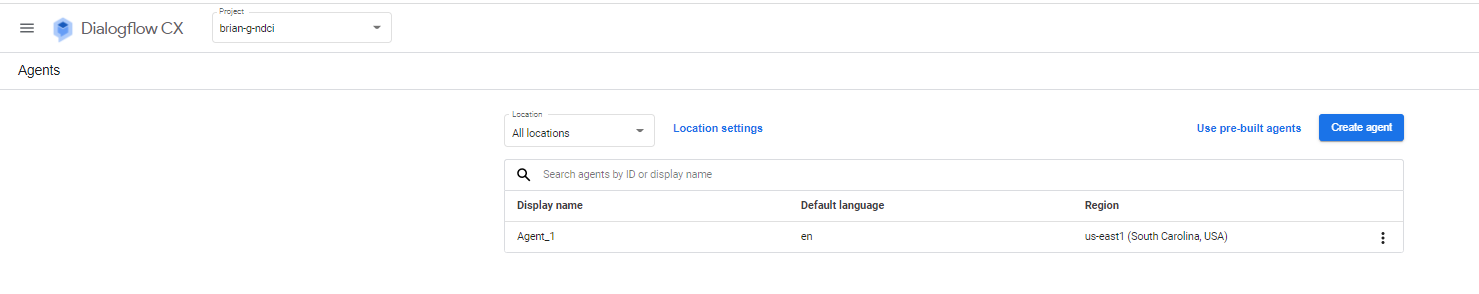 The project's Dialogflow CX page