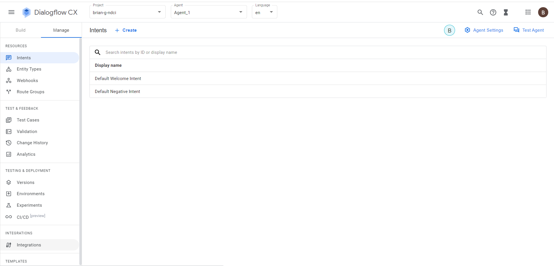 The Manage page