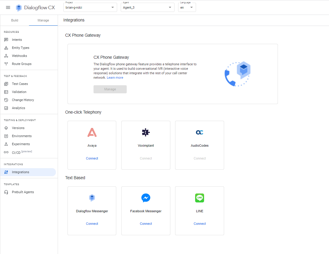 The Integrations page
