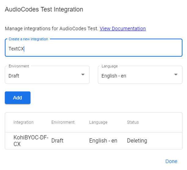 Creating the AudioCodes integration