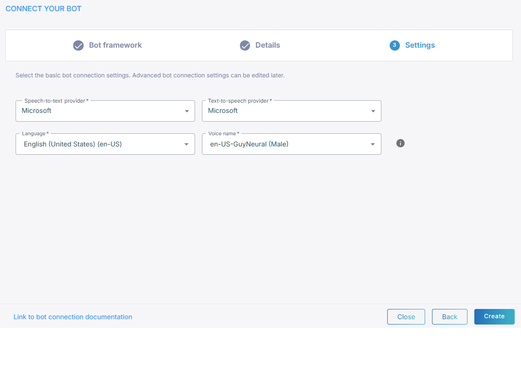 The bot connection settings
