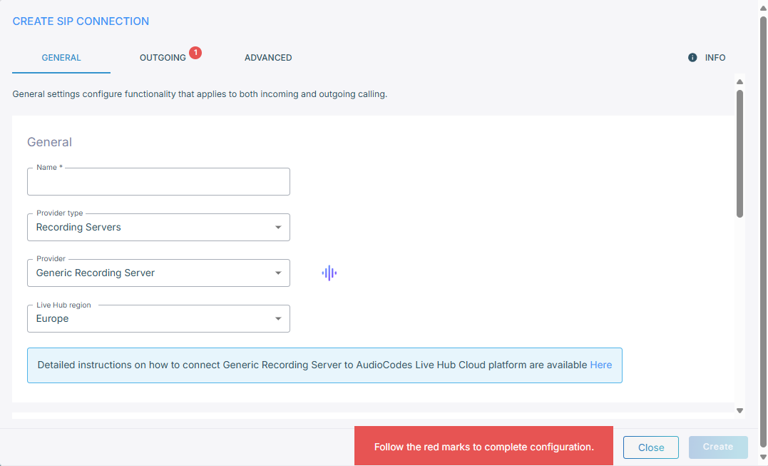 Creating a SIPREC connection