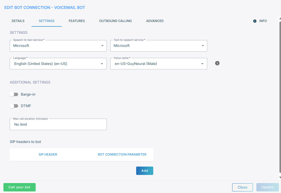 The Settings tab