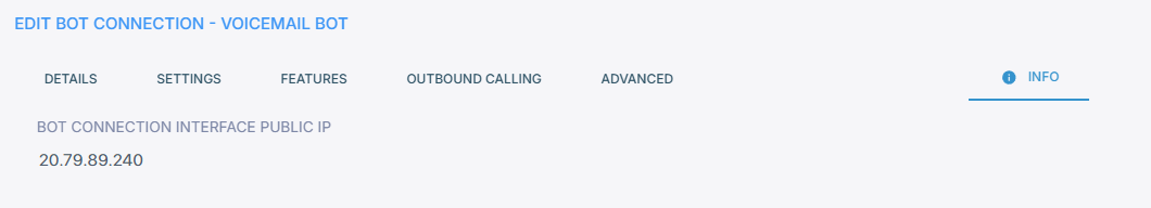 The Info tab showing the public IP address