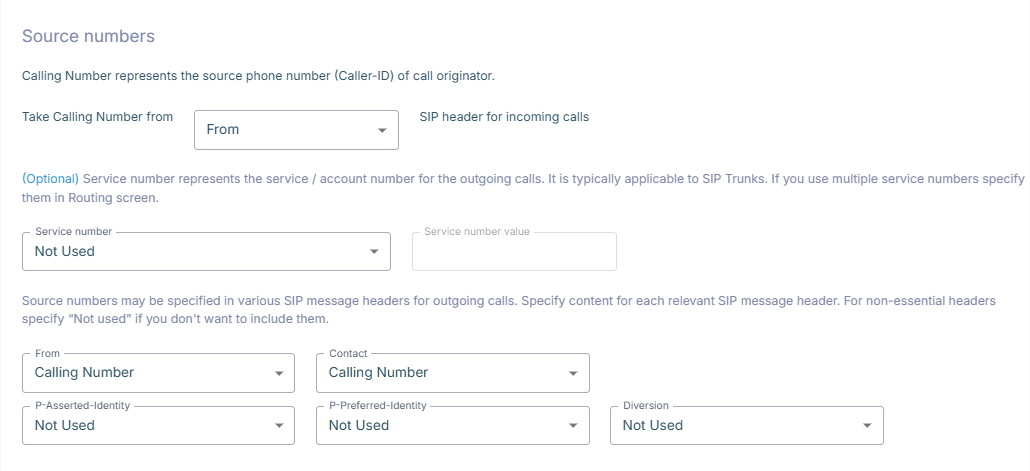 The Source numbers section